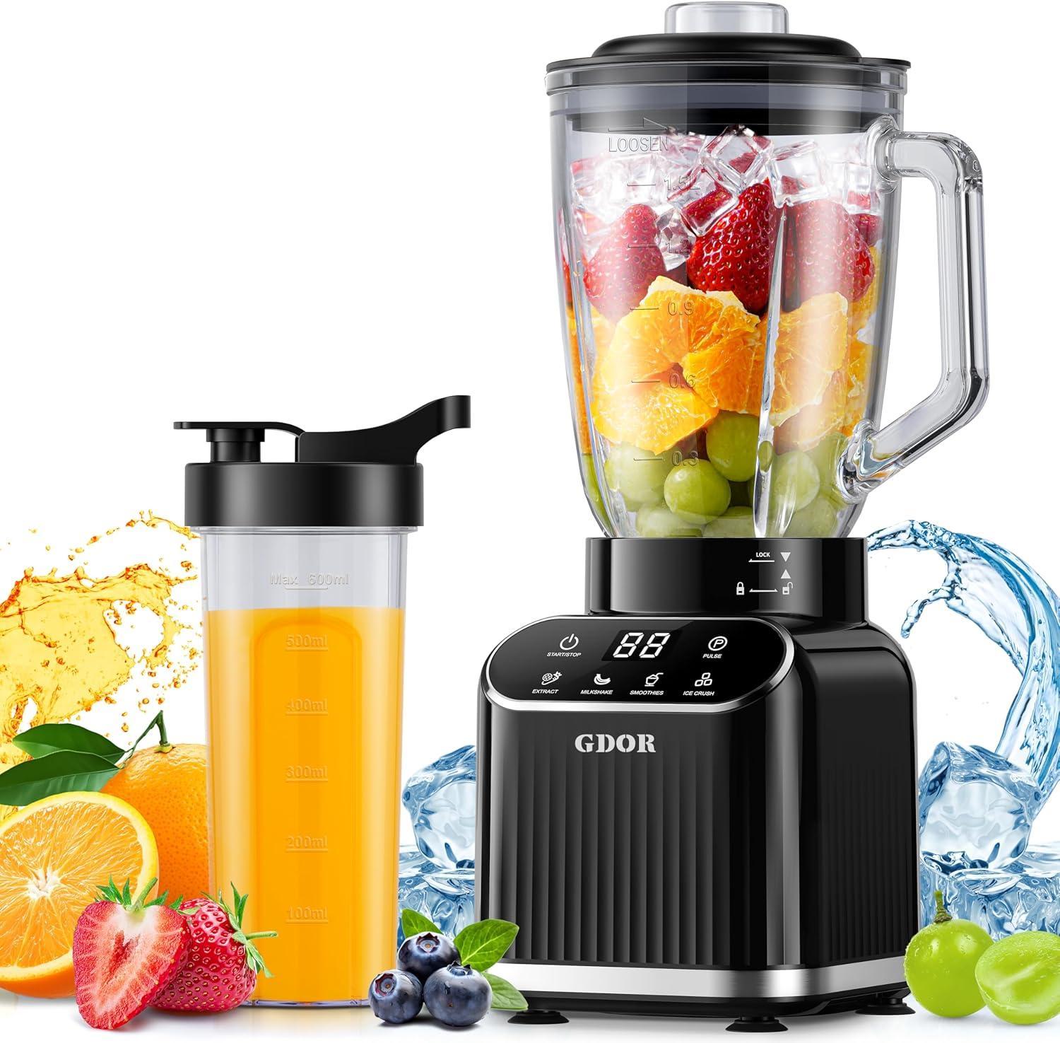 Professional Blender, 5 Functions Touchscreen Control Smoothie Blender for Smoothies,Frozen Drinks & Ice Cream, 1200W Countertop Blender with Travel Cup, , 52oz Glass Jar, for Ice Crushing/Sauce/Nut Butter/Soup