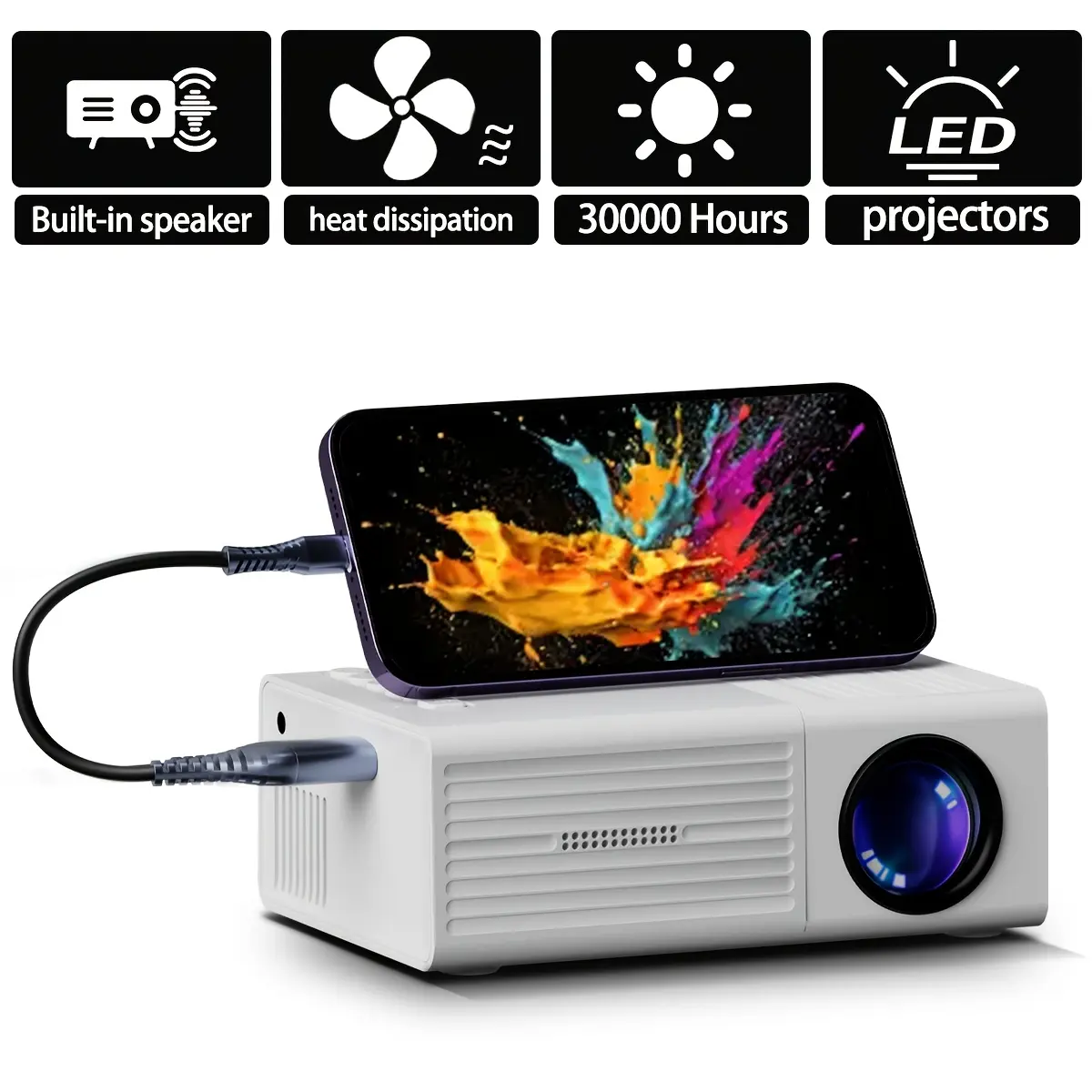 Modern HD Portable Audio Projector, 1280*720 Native Resolution, 1080P Supported, USB Connection, Remote Control - Home Cinema & Presentations Use, Compatible with Smartphones, Tablets, Laptops, TV Sticks, Home Electronics Big Screen Display