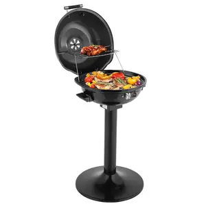 1600W Vertical Electric Grill with Lid, Black 304 Stainless Steel Grill w/Detachable Pull-out Drip Tray, Double Layer Design, Portable & Removable, for Indoor and Outdoor Use, Portable Barbecue Grill, Outdoor Grill Combo