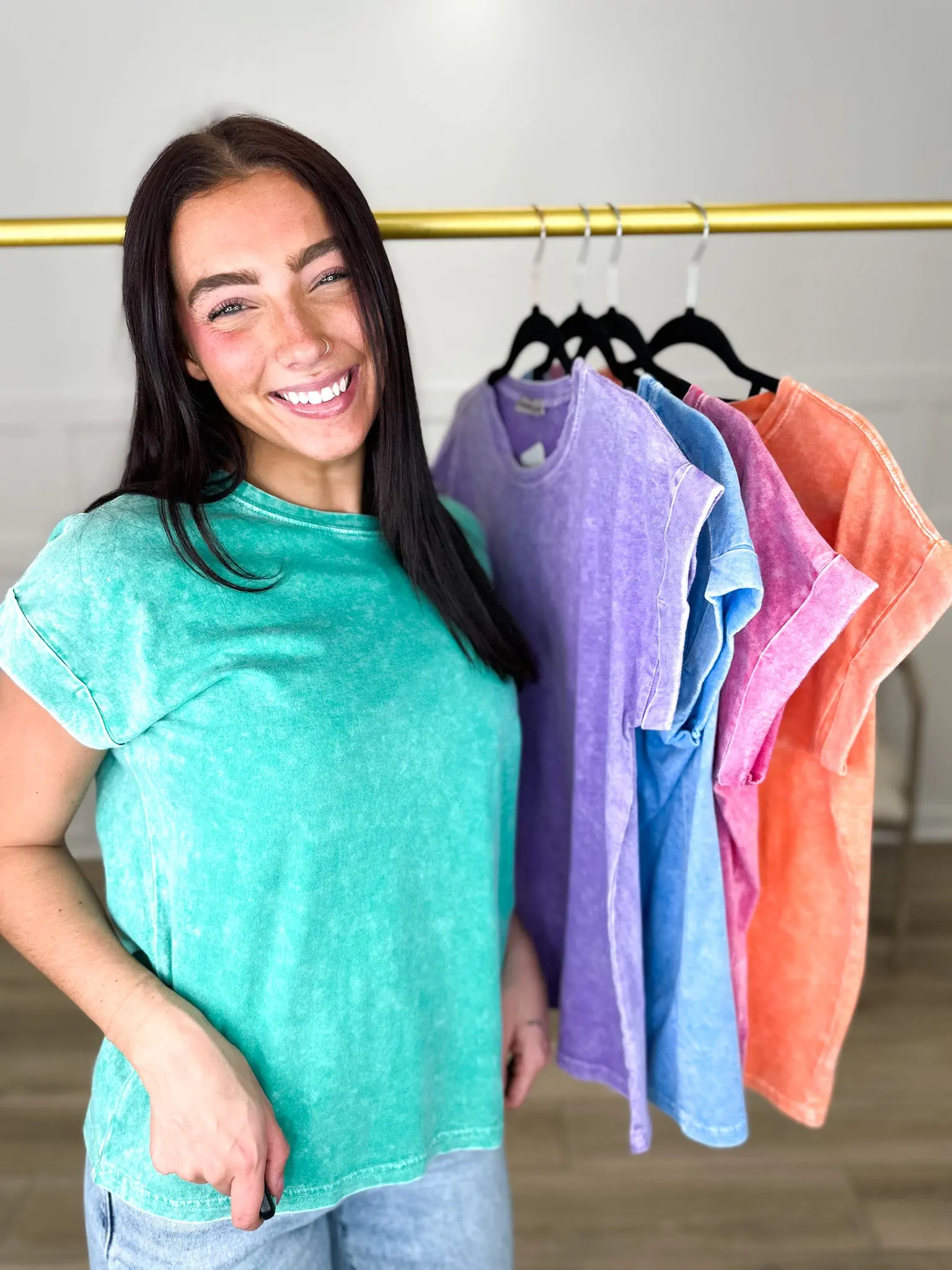 Women's Zenana Basic 100% Cotton Short Sleeve Tee - Breathable, Soft, Stretchy, Mineral Washed, Cuffed, True to Size, Simple, Everyday Style, Multiple Colors Comfort Fit Top