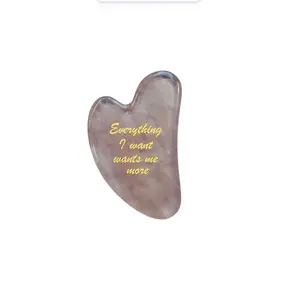 Valentine’s Day Gift – Rose Quartz Gua Sha Face Sculpting Tool with Affirmation “Everything I Want Wants Me More”