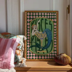 [SALE UP TO 50% + FREE SHIP]  Pisces Zodiac Art Print Mermaid Cocktail Poster, Astrology Wall Decor, Vintage Horoscope Illustration