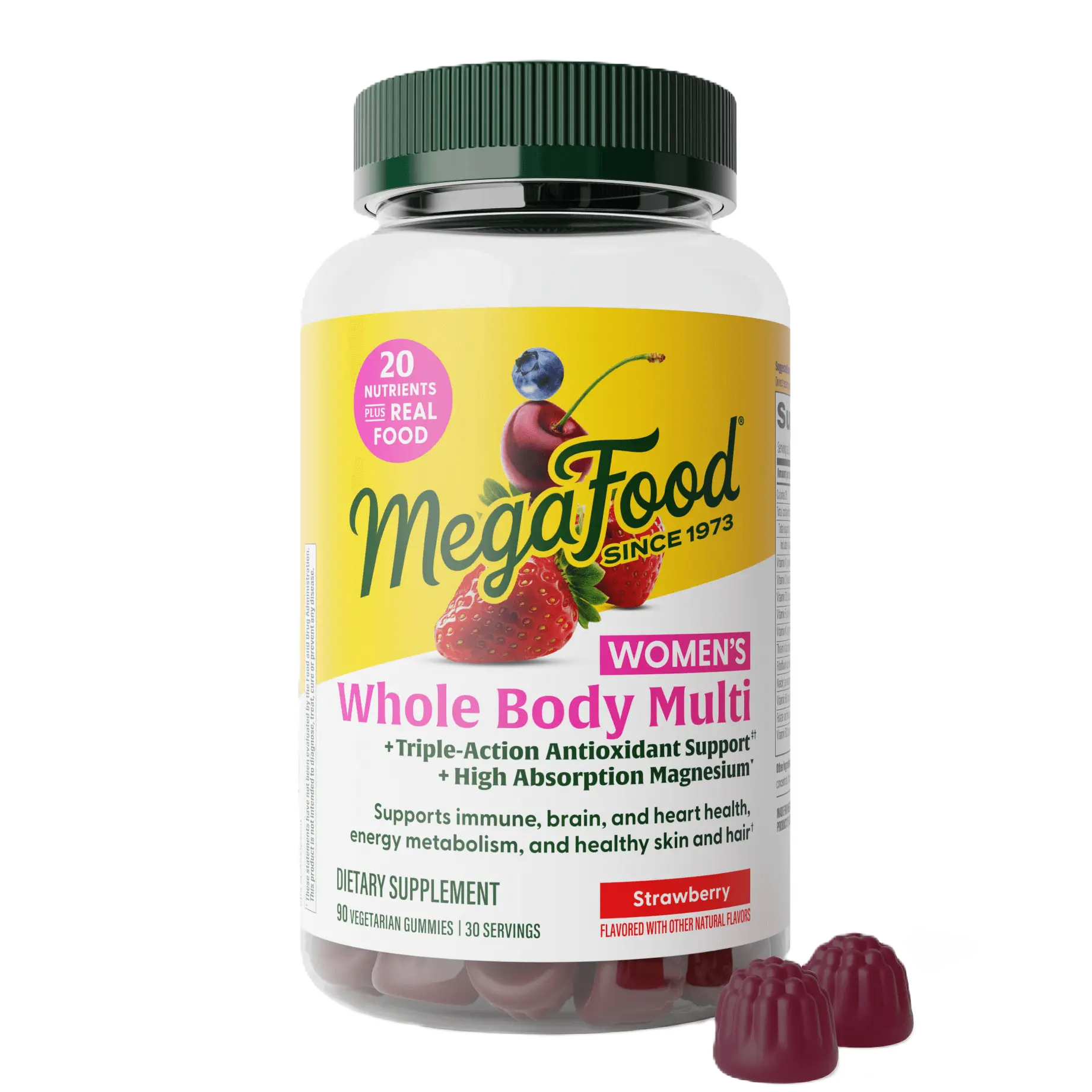 MegaFood Women's Whole Body Multi Gummy | 20 nutrients plus real food in delicious strawberry flavor, Gluten Free, Vegetarian, 30 Servings