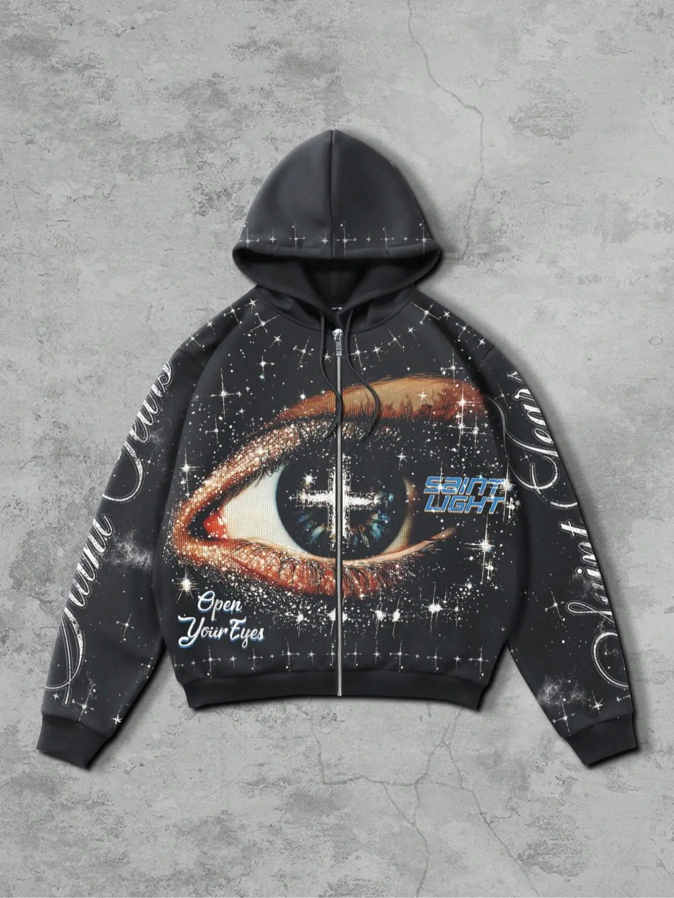“Image only” Men's Street Life Men's Eye Minimalist Printed Long Sleeve Zip Up Hooded Sweatshirt, Fall Winter Drawstring Graphic Hoodie