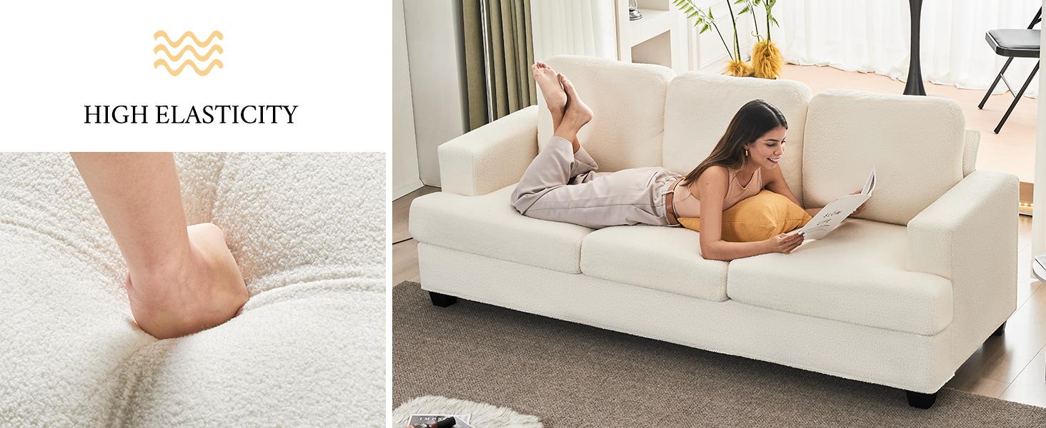 AMERLIFE Sofa, 89" Comfy Sofa Couch with Extra Deep Seats, Modern Sofa- 3 Seater Sofa, Offwhite Bouclé/Christmas Gift