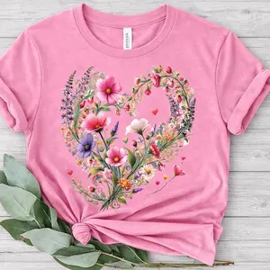 Comfort Colors Floral Heart Shirt, Vintage Flower Heart Tee, Valentine Love Shirt, Cute Spring Floral Graphic Tee, Gift for Her