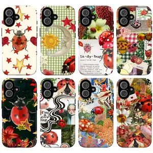 Whimsical Ladybug Aesthetic Phone Case for iPhone 17 16 15 14 13 12 11 Pro Max XR XS 7 8 Plus SE, Vintage Insect Collage Case, Cute Nature Bug Art, Retro Botanical Aesthetic Protective Tough Case, Waterproof
