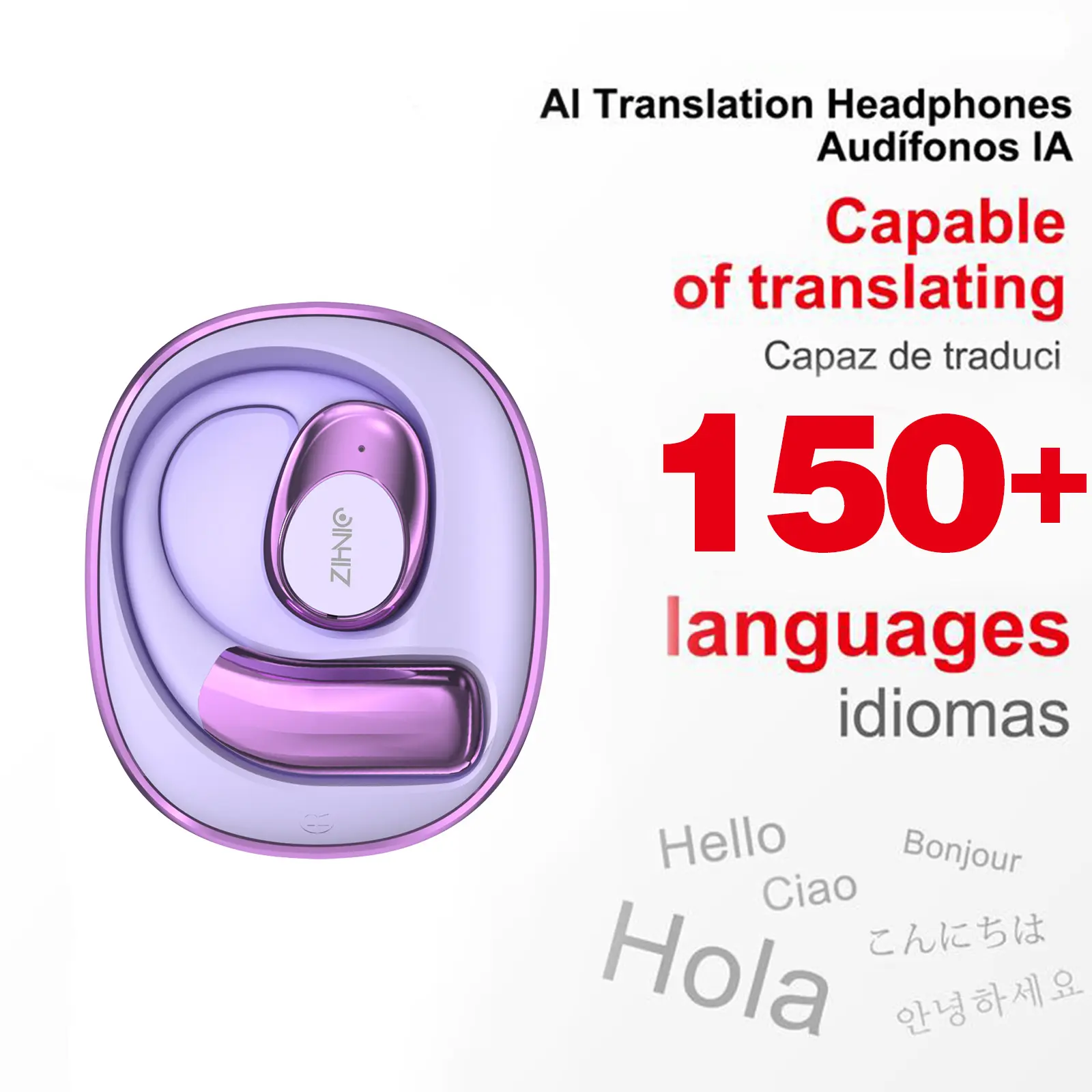 ZIHNIC S09 True Wireless Open Ear Earbuds - Bluetooth 5.4, IPX5 Waterproof, 35H Playtime, Immersive Premium Sound, Long Distance Connection, Lightweight, Built-in Microphone, Chargeable Wearable Tech Electronic Audio with Charging Case (Purple), Pc & Lapt