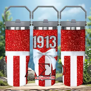 1pc 30oz Glittery Red and White Striped Delta Sigma Theta 1913 Tumbler with Lid, Insulated Travel Mug, Gift for Women Men, Ideal for Halloween, Independence Day, Memorial Birthday Gift, Coffee Cup, weird stuff