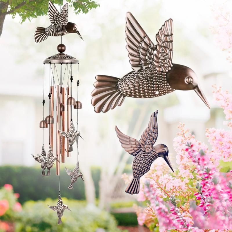 Outdoor Hummingbird Wind Chimes-Aluminum Bird Windchimes,Festival Hanging ornaments for Home patio Outside Decoration,Garden decor Memorial Gift