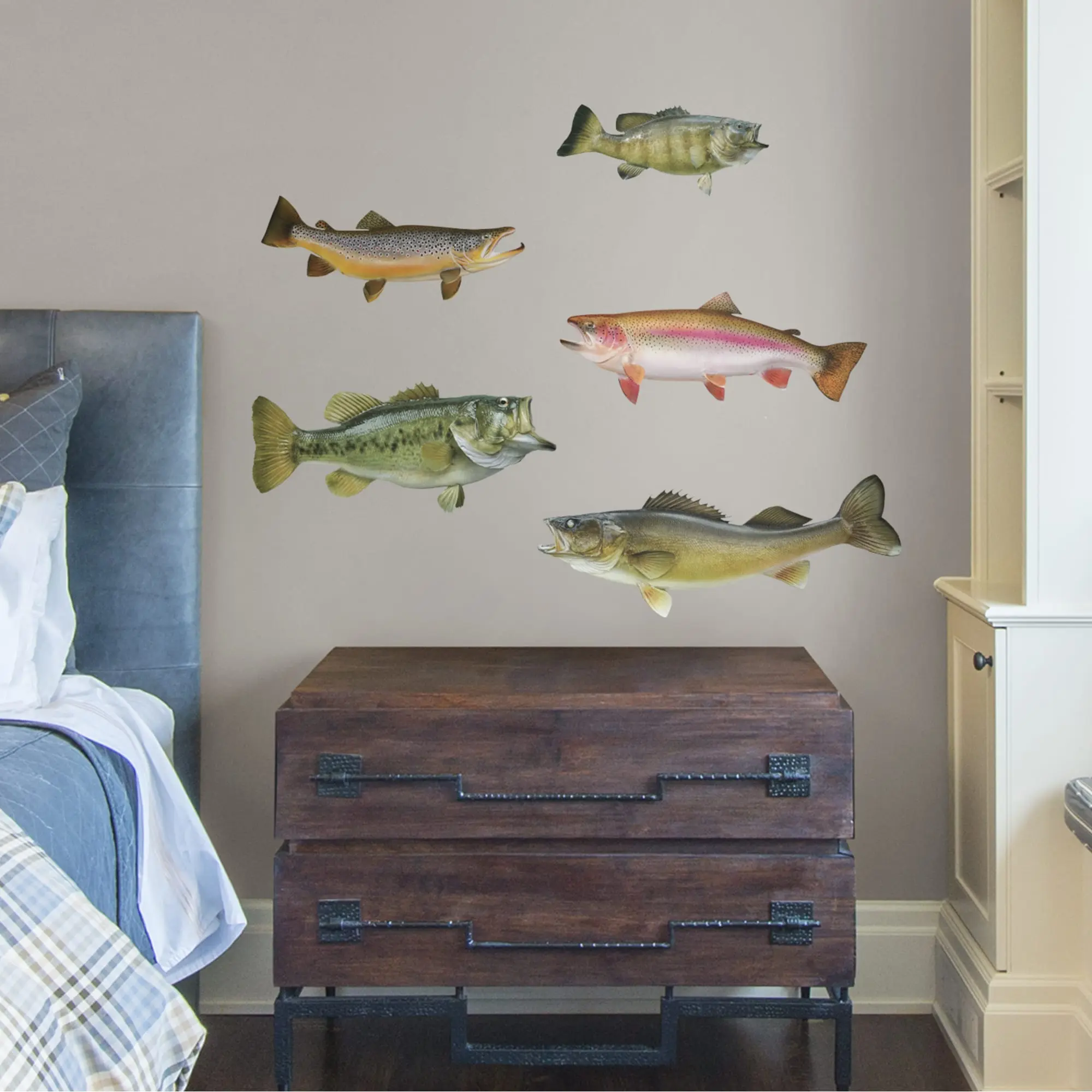 Large Size Fishing Game Fish Adhesive Stickers - 26.0in W x 39.5in H Removable Vinyl Home Decor, Renter-Friendly, Tear-Resistant, Repositional Room Art Sticker Deco for Home Accent Walls, Sticks to Most Smooth Surfaces
