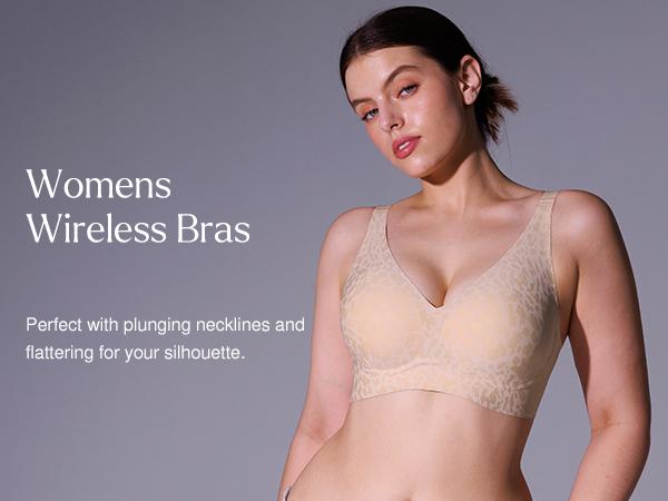 Popilush Seamless Wireless Jelly Bra Strapless V-Neck - Molded Cups Smooth Supportive One-Piece Womens Bra-live