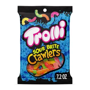Sour Brite Crawlers Candy, Cherry-Lemon, Strawberry-Grape & Orange-Lime, Sweet and Sour, Gummy Worms, 7.2 oz, Chewy Candy Treat, Soft Sour Candy