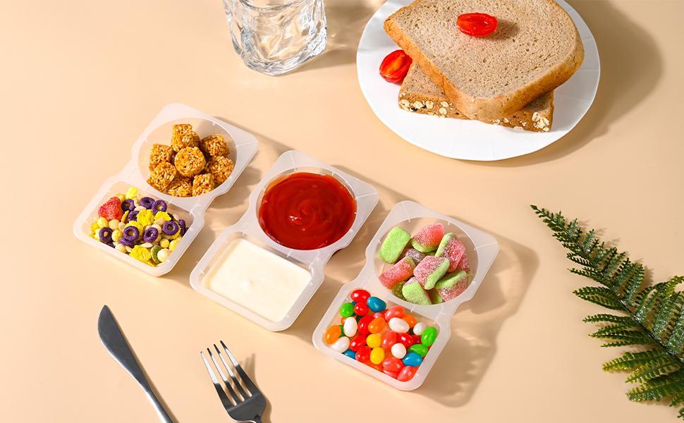 10PCS Double Compartment Condiment Container With Lids - Reusable Snack Pack Containers for Take-out Sauces