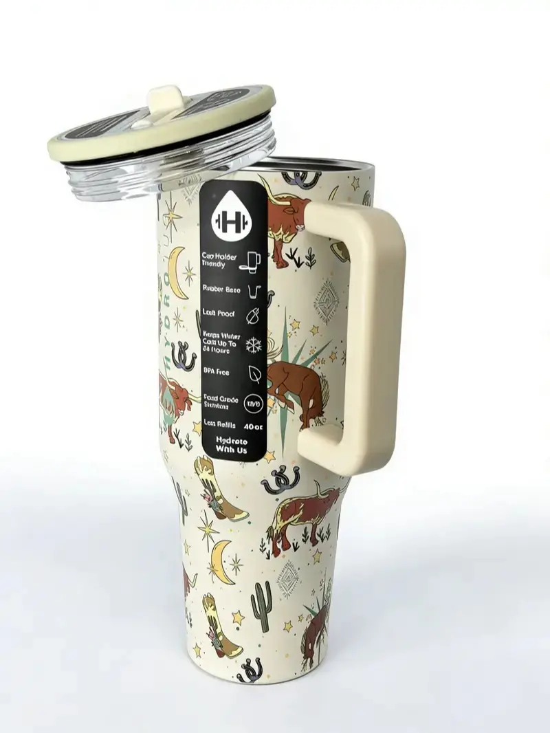 HydroJug 40oz Size Traveler Straw Cup - Western Lucky Cowboy Themed Prints, Stainless Steel Thermal Tumbler, 1000-2000ml, 100% Leakproof Insulated, 13-24 Hours Ice Retention, Cup Holder-Friendly Lightweight Stylish Water Bottle