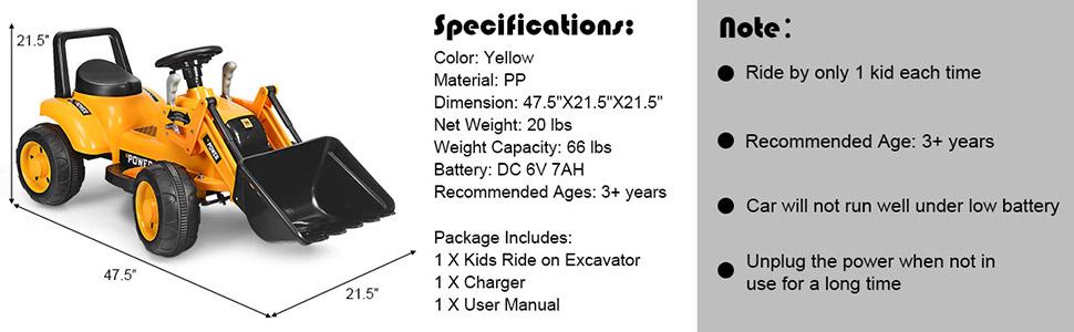 [Costway]- 6V Battery Powered Kids Ride On Excavator-Springtok