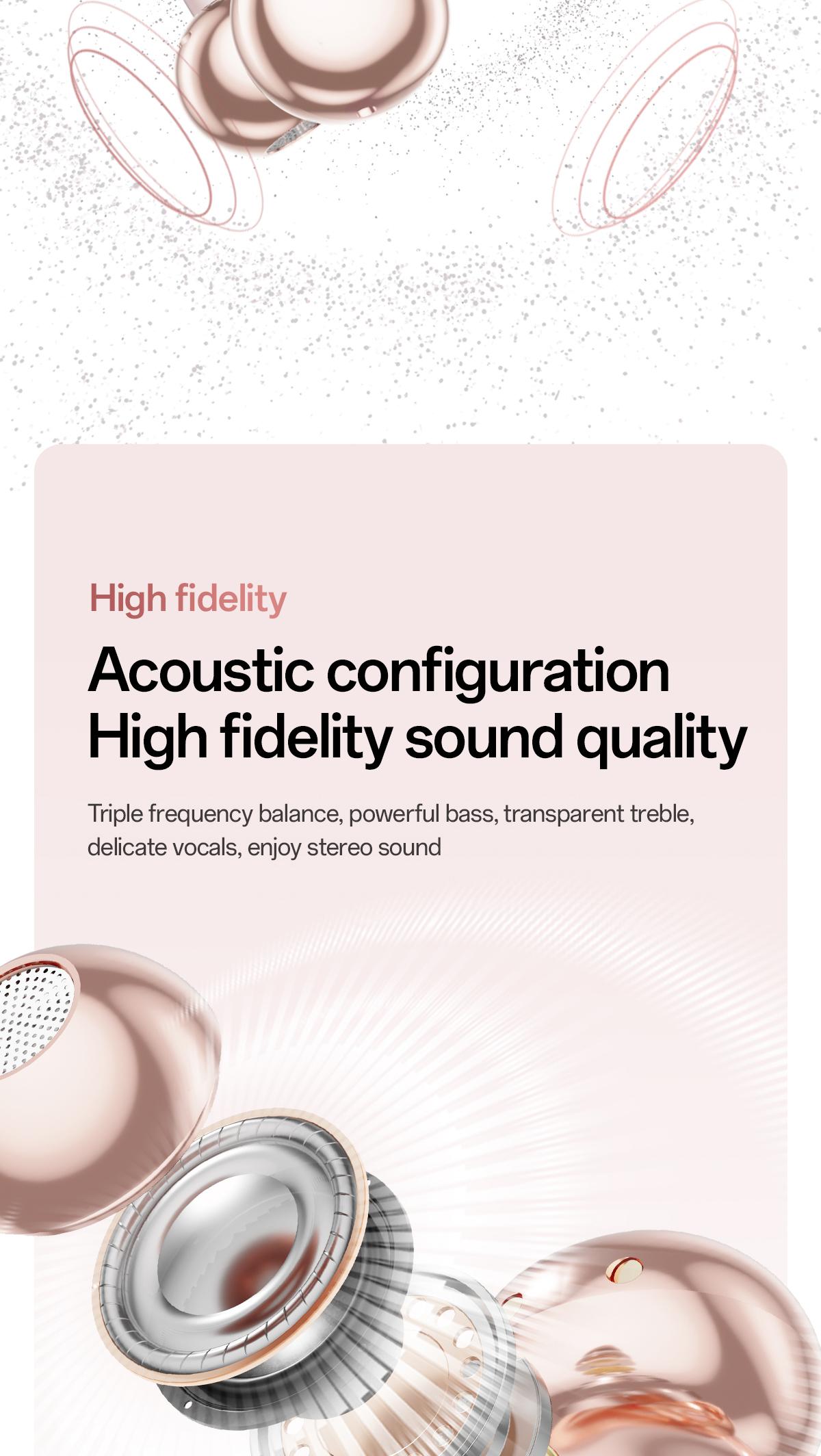 CHENRUIDA M106 Women's Headphones with Dynamic Stereo Earbuds ENC Call Noise Reduction IPX7 Waterproof 360° Panoramic Sound Ear Clip Earphones Comfortable Fit pink head phones