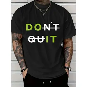 2025 Men'S Casual Cotton T-Shirt With Bold DON'T QUIT Motivational Graphic - White Tee, Green & Black Text, Regular Fit Short Sleeve, Machine Washable For Casual Attire & Summer Outdoor Apparel, Cotton T Shirts, Soft Fabric Shirt