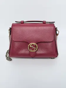 Pre-owned GUCCI GG Leather Shoulder Bags authentic Gucci Interlocking G top handle shoulder bag JX312GG