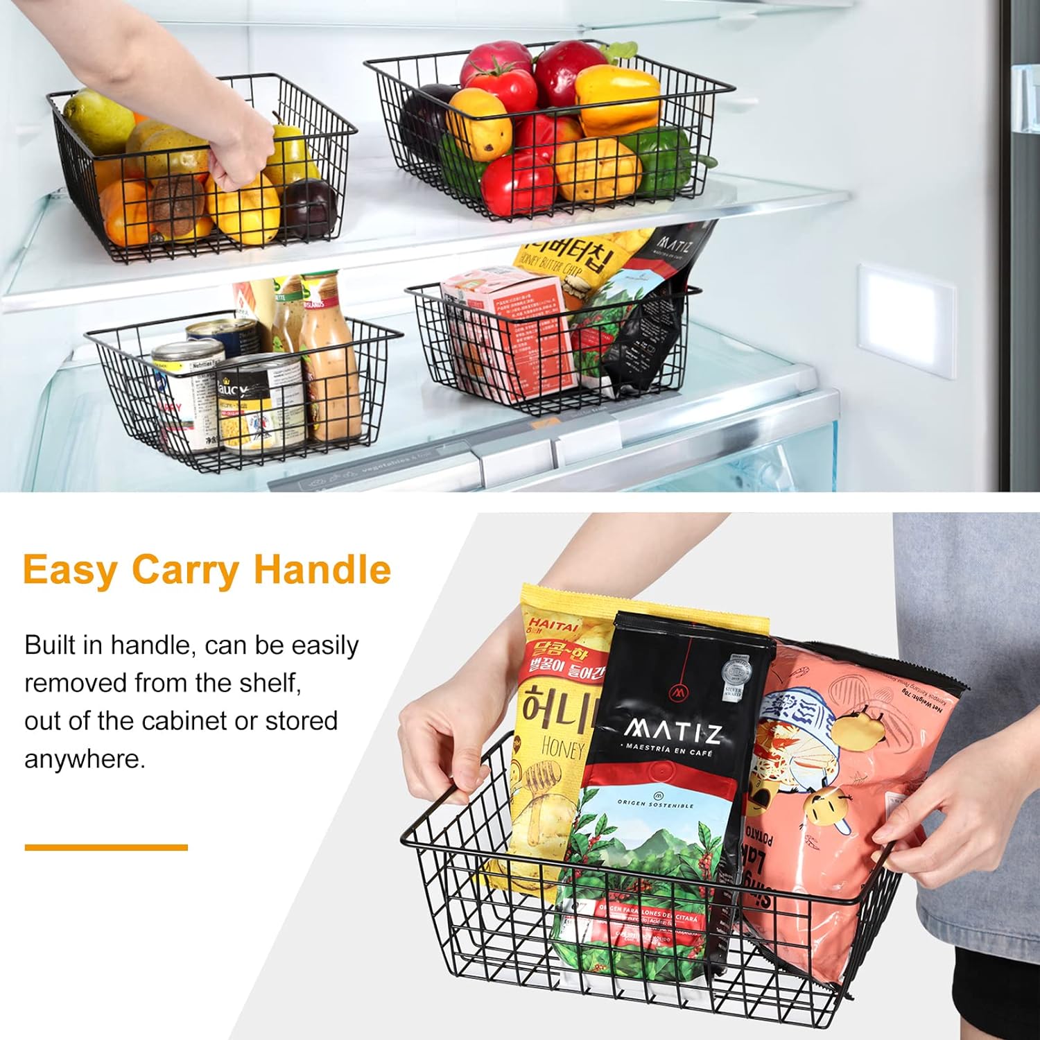 4 Packs Wire Storage Baskets, Premium Large Metal Wire Storage Bin Pantry Organization and Storage Freezer Organizer for Home Office Kitchen Wall Room