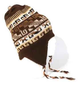 Chullo Alpaca Wool Blend Hat with Earflaps Brown. Unisex