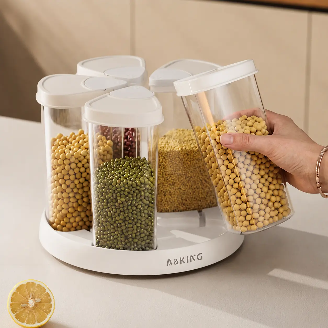 360-Degree Rotating 5/6-Grain Rice Canister, Compact Divided Plastic Airtight Food Container - Kitchen Pantry Organizer with Moisture-Proof Dustproof Body, Transparent Design, Food-Safe, Maintains Freshness, Thoughtful Home Kitchen Gift