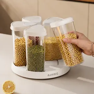 Rotating 5/6-Grain Rice Canister, Compact Divided Plastic Container with Airtight Moisture-Proof & Transparent Body, Food-Safe Hygienic Option for Home Kitchen Organization, Thoughtful Gift, Hygienic Food Containers#SummerWins #DealsForYouDays#midyearsale