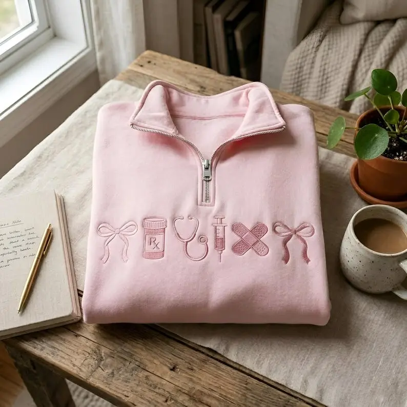 [MADE IN US] (Tone On Tone) Custom Embroidered Nurse Quarter Zip Sweatshirt, Nurse Sweatshirt, Bella Canvas Sweatshirt, Medical Assistant Sweatshirt