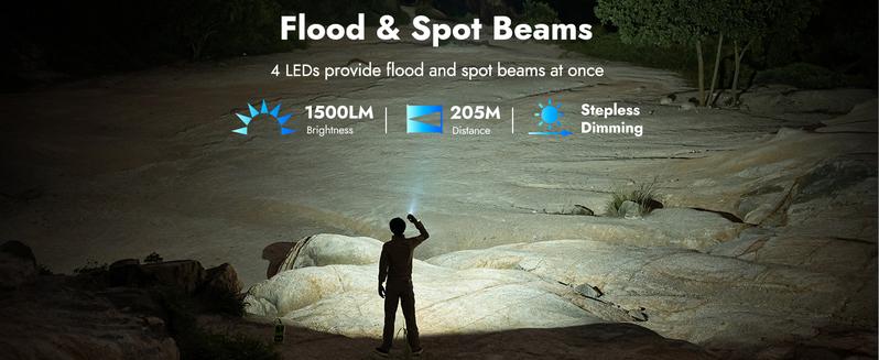 【New Year Sale】WUBEN X4 1500 lumens Multi-Function LED Flat Flashlight, RGB Mood Light & Side Camping Lamp, Instant-On Tail Switch, USB-C Rechargeable, IP68 Waterproof for Camping, Hiking, Night Patrol, Outdoorfun