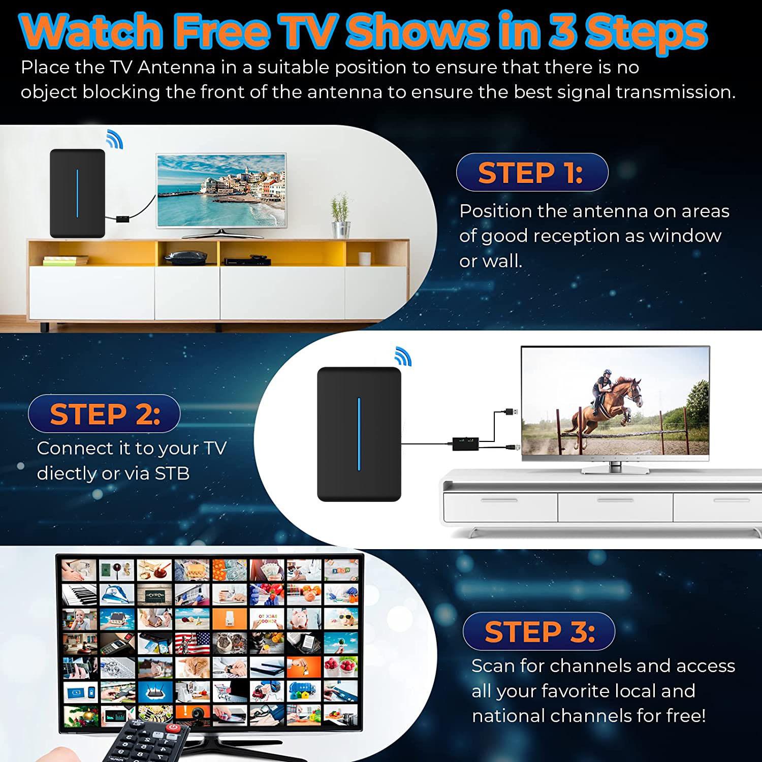 HIDB TV Antenna Digital for Smart TV HD Antena Indoor 4K Digital TV Antenna 360° Signal Amplified Strong Magnetic Base Indoor TV Antenna for Easy Long Range Reception Installation, TikTokShopBlackFriday