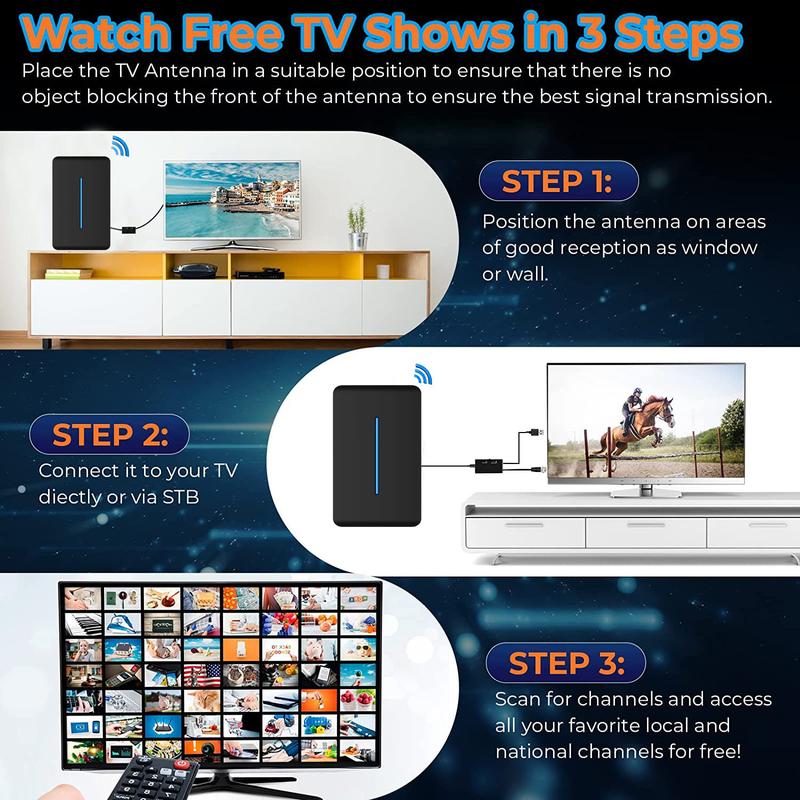 HIDB TV Antenna Digital for Smart TV HD Antena Indoor 4K Digital TV Antenna 360° Signal Amplified Strong Magnetic Base Indoor TV Antenna for Easy Long Range Reception Installation, TikTokShopBlackFriday