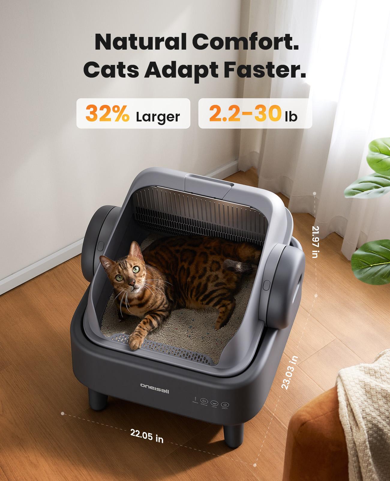 Oneisall Automatic Self-Cleaning Cat Litter Box | APP Control,  11L Large Waste Drawer, 14 Days Scoop-Free, Easy to clean, Easy to disassemble, Weight & Safety Sensors, Ultra-Quiet, Leak-Proof, Safety Sensors and Large Open Top,For Medium Cats & Kittens