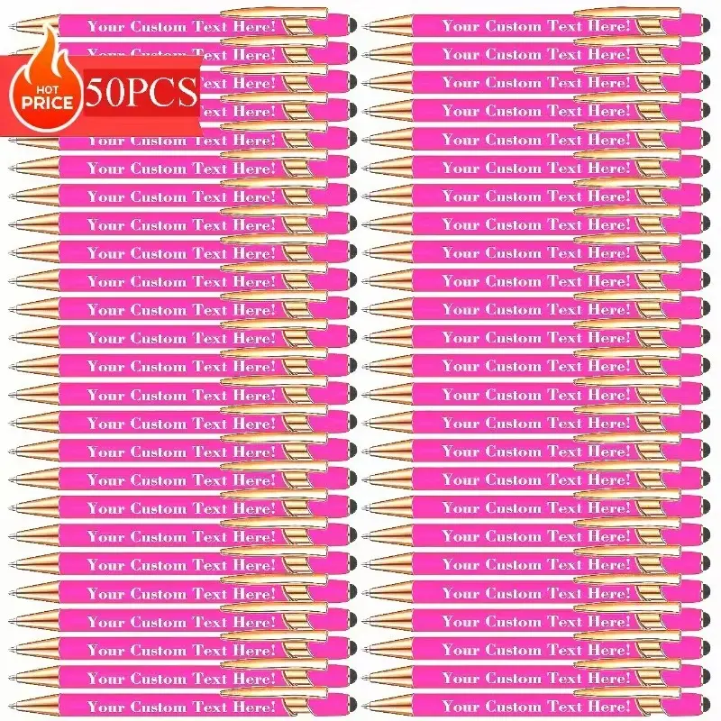 50-Pack Personalized Engraved Metal Ballpoint Pens - Fine Tip Pen, Custom Name & Text - Ideal for School/Office Use, Party Favors