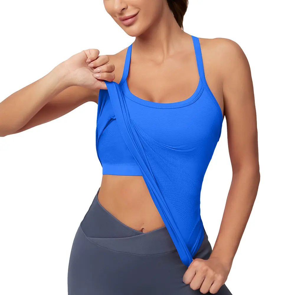 MathCat Workout Tank Tops for Women with Built in Bra, Sleeveless Gym Tops Seamless Racerback Athletic Yoga Shirts, Dry Fit Stretch, Activewear Gym, Breathable Workout Tops