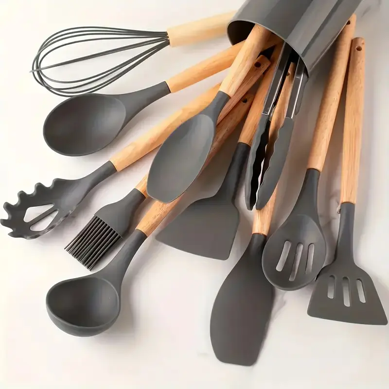 12pc Silicone Cooking Utensil Set - Home and Kitchen Silicone Tools, Durable Kitchenware for Families - Dishwasher Safe, High Heat Resistant - Multifunction Turner, Ladle, Pasta Fork - No Scratches, No Melting for Everyday Cooking