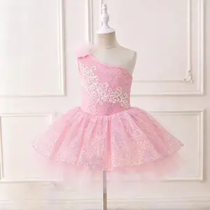 Sparkly One-Shoulder Princess Tutu Dress Sequin Bodice & Embroidery Dance Dress