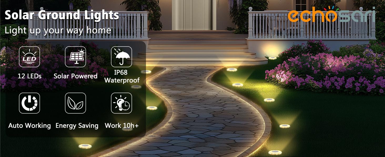 echosari Solar Lights for Outside,Solar Lights Outdoor Waterproof, Solar Garden Lights Landscape Lighting for Patio Pathway Lawn Yard Deck Driveway Walkway