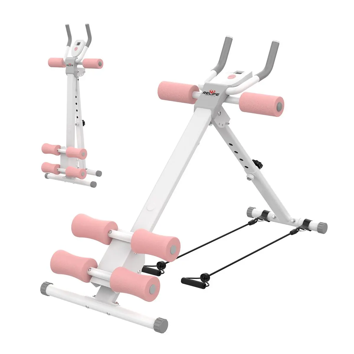 RELIFE Adjustable Ab Machine, Foldable Heavy-Duty Steel Ab Core Trainer for Home Workout, Abdominal Exercise Equipment with LCD Display, 440 lbs Capacity, Abdominal Muscle Machine, Abs
