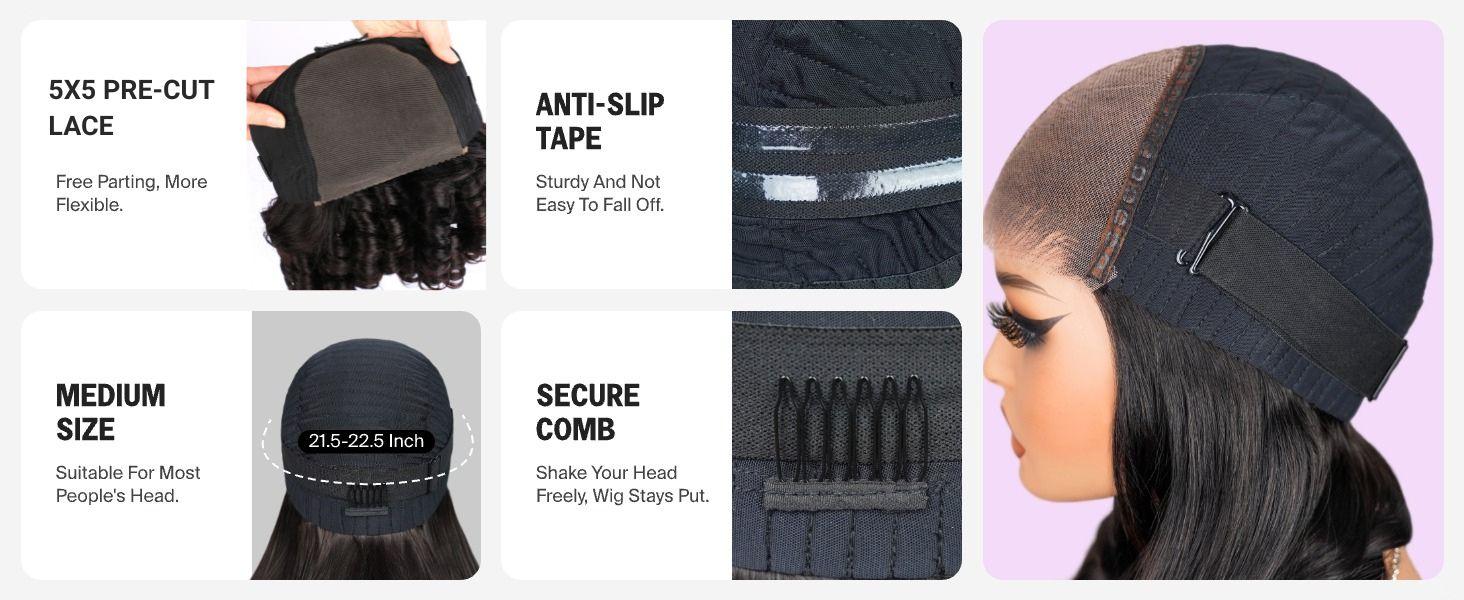 Suntuhair 250% Density Wig Blow Out Luxurious Bomb 12A Brazilian Human Hair Funmi Bouncy Curly Glueless Wigs Pre Plucked Hairline Pre Cut Lace 5x5 Lace Middle Part Closure Wigs Super Double Drawn Wig 90s Style