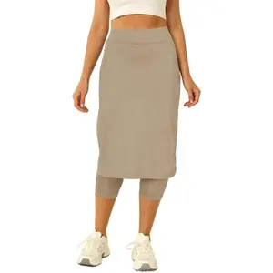 Womens Tennis Skirt with Capris Leggings Golf Knee Length Skorts Athletic Long Skirts for Women with Pockets