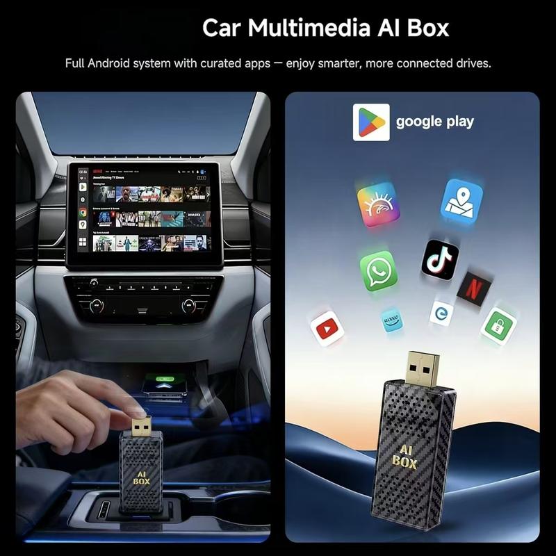 Mini AI Box - Streaming Netflix/Youtube/Tiktok to your car! 4 in 1 Wireless CarPlay and Android Auto Adapter suitable for Factory wired CarPlay Cars