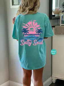 Comfort Colors Salty Soul Summer Tshirt, Summer Vacation Tee Tshirt, Retro Graphic Summer Tshirt, Vintage Beach Tee