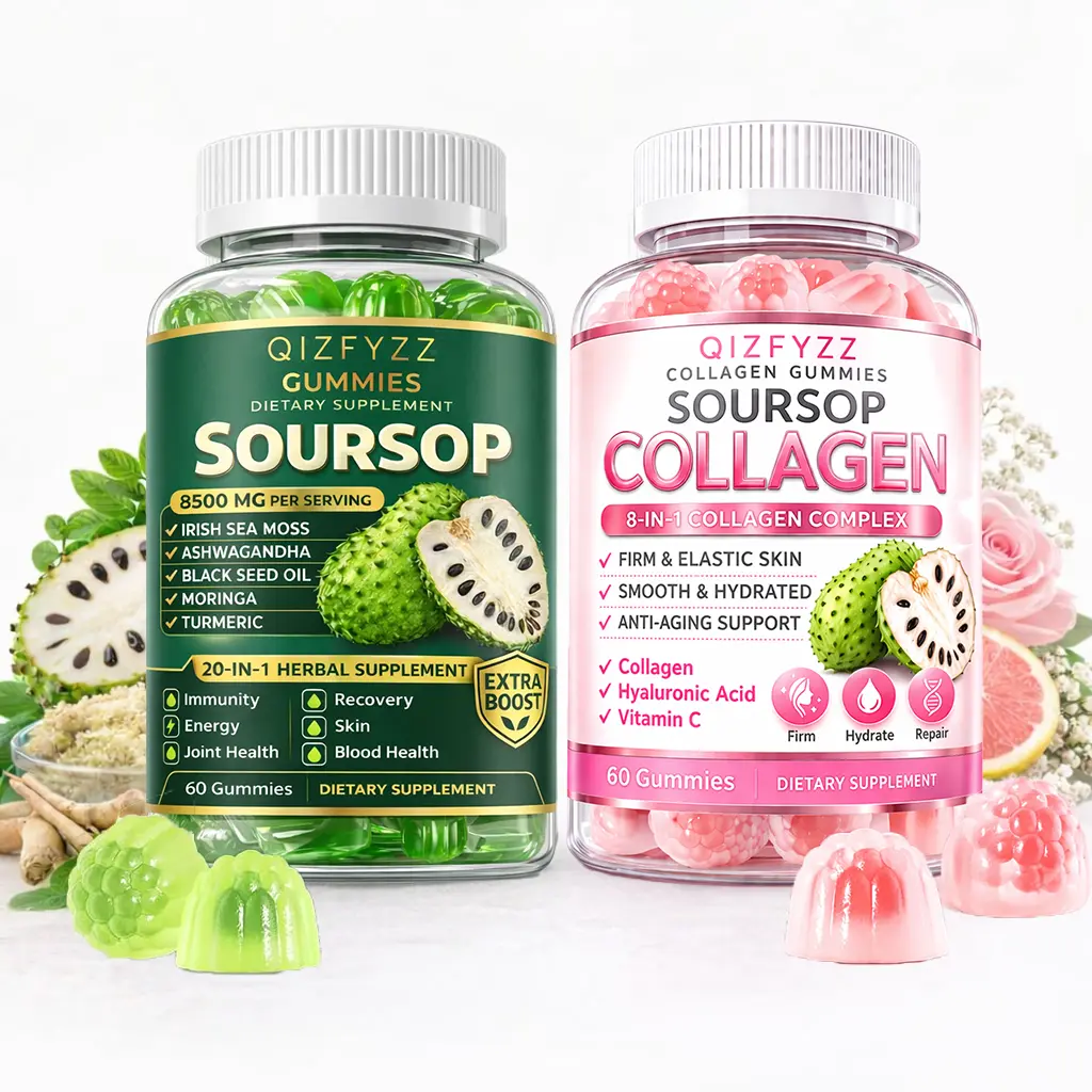 Soursop + Collagen Dual-Effect Healthcare Edible Chewable Dietary Supplement Gummies, 8500mg with 8-in-1 Beauty Complex (Biotin, Vitamin), High-Potency Hydrating Support for Skin Firmness & Daily Energy,summerwins,travel essentials