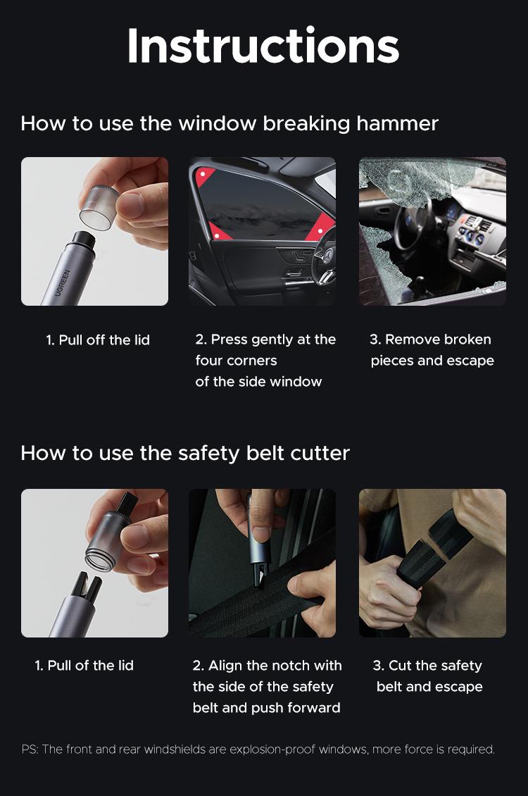 UGREEN 2-in-1 Car Window Breaker & Seatbelt Cutter,Upgraded Safe Hammer Glass Breaker Under Water, Car Hammer Seatbelt Cutter Window Breaker Emergency Escape Tool, Glass Breaker for New Cars– Must For Car-Emergency Escape Tool, TikTokShopHolidayHaul