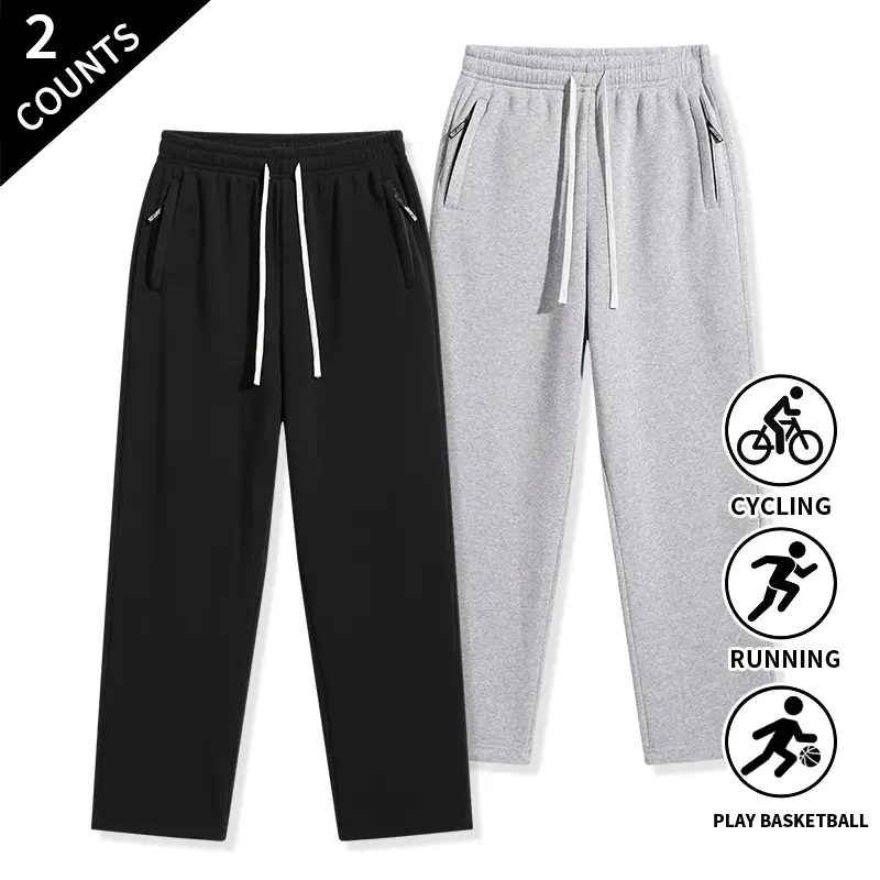 2-Pack Soft Drawstring Sweatpants for Men – Casual Everyday Athletic Wear with Zipper Pockets, Jogging Pants