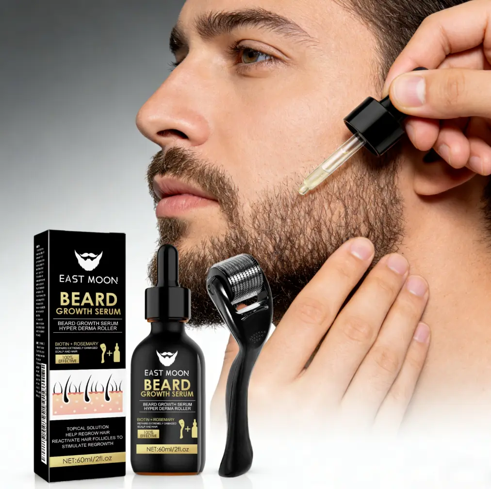 Beard Growth Essence And Roller Sets, Beard Care Nutrient Oil, Making Beards Thicker And Shinier, Men's Daily Beard Care Products And Tools.