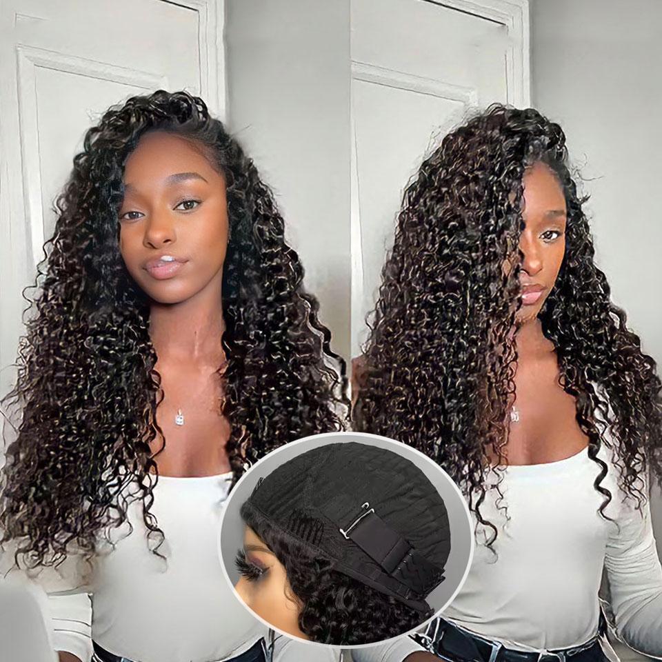 [3 In 1 Half Wig] Bling Hair Deep Curly Half Wig Human Hair Deep Wave Glueless Wigs Ready to Wear 3 IN 1 Half Wig With Drawstring 180 Density Curly Half Wig