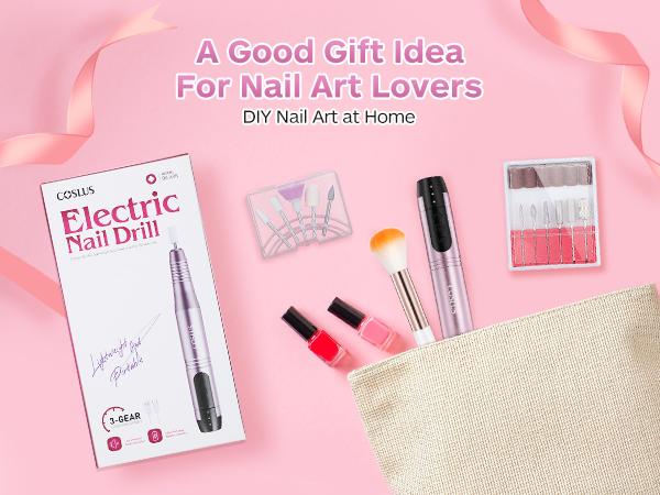 COSLUS C20 Professional Electric Nail Polisher Portable Wireless Rechargeable with 6 Bits & Sanding Bands for Gel Powder Nail Art Low Noise Heat Home Salon Use Springtok Cordless Lightweight Manicure Pedicure Daily