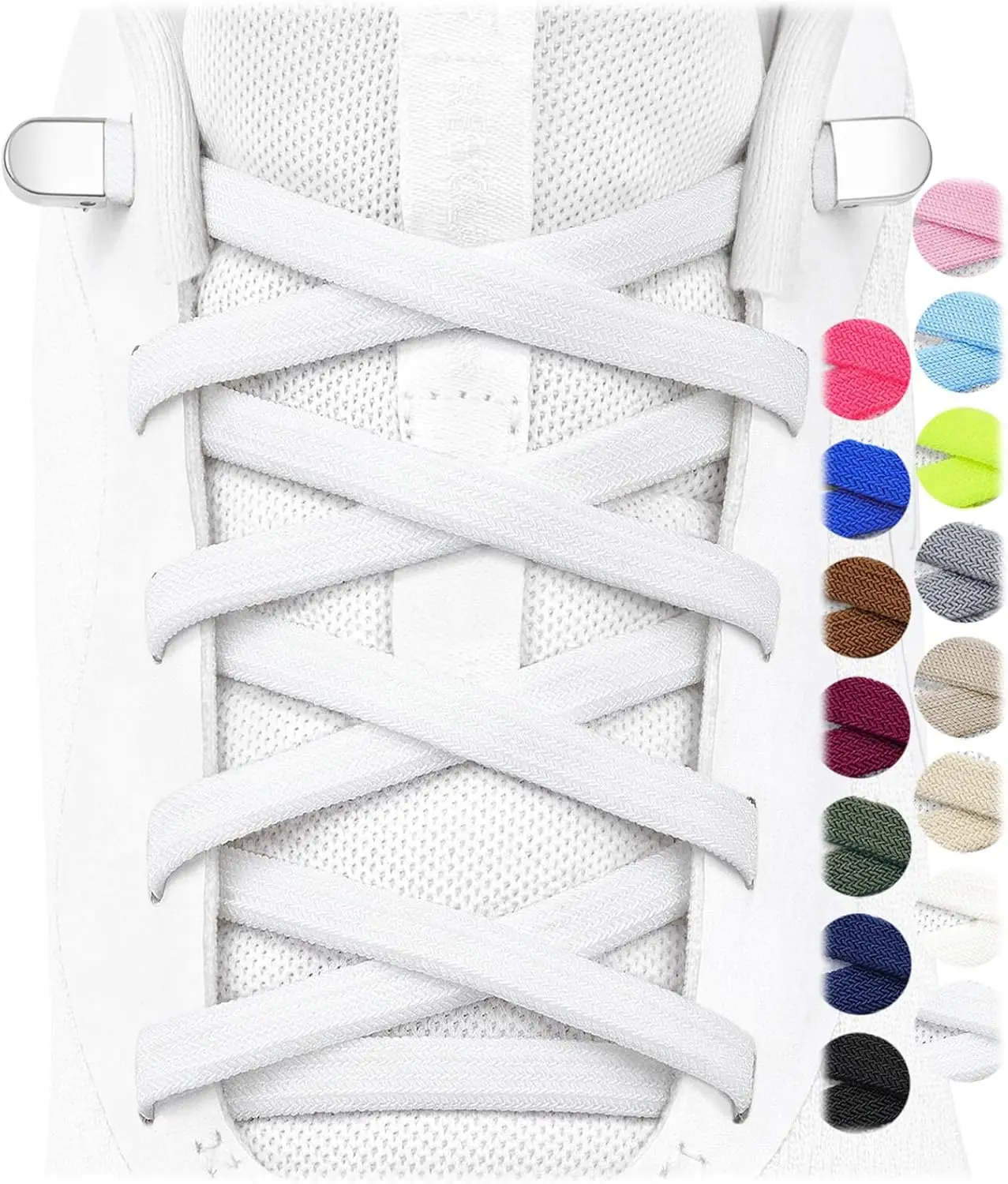 2 Pairs Spandex No-Tie Shoelaces with Buckles - Stretch Flat Shoestrings for Kids/Adults Walking/Hiking Sneakers, Shoelace, Tieless