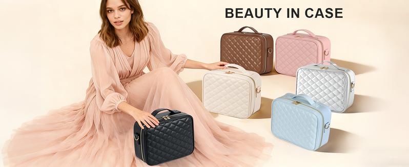 Makeup Bag with LED Mirror, Light Travel Makeup Train Case for Women, Cosmetic Bag Organizer, Portable Artist Storage Bag with Adjustable Dividers Makeup Brushes Storage Organizer and 3 Color Lights